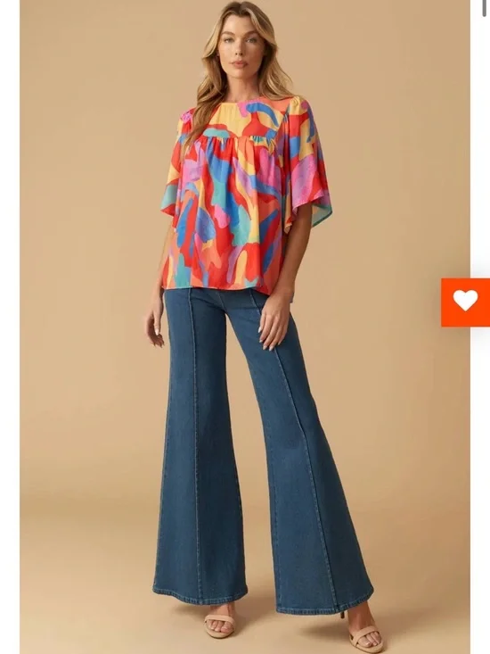 Flying Tomato Abstract Watercolor Butterfly Sleeve Blouse Top L - Picture 8 of 9